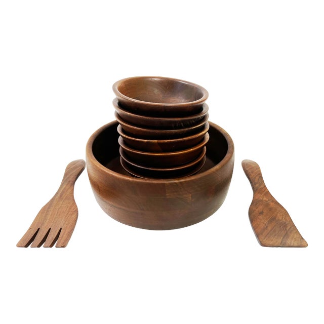 Ozark Walnutware Handturned Walnut Wood Serving Bowl Set - 11 Pieces For Sale