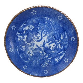 Japanese Meiji Blue Porcelain Phoenix Bird Foliage Igezara 15 3/4" Charger Plate For Sale