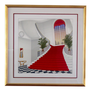Fanch Ledan Limited Edition Serigraph “Le Grand Escalier Rouge” – Pencil Signed, Framed