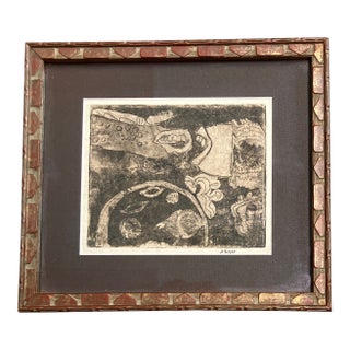 1980’s Original Small Abstract Fish Lithograph Signed J. Sager Original Frame For Sale