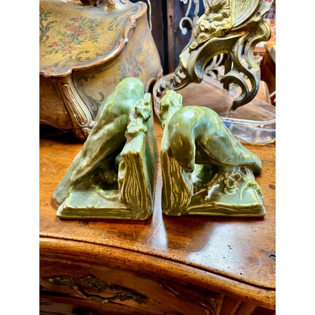 Green Pair Signed Matte Green Rookwood Crow Bookends, C. 1920s For Sale - Image 8 of 9