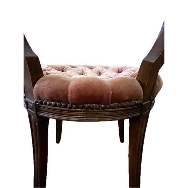 Wood Vintage Italian Neoclassical Revival Side Chair, Carved Rosette Crest, Round Upholstered Seat, Mid-20th Century For Sale - Image 7 of 14