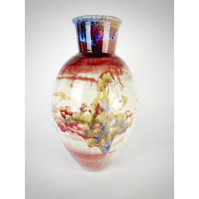 Contemporary 1997 Signed Oliver Boyd Monumental Studio Art Pottery Vase – 17.5” Hand Thrown Ceramic Vessel With Abstract Crystalline Glaze For Sale - Image 3 of 11