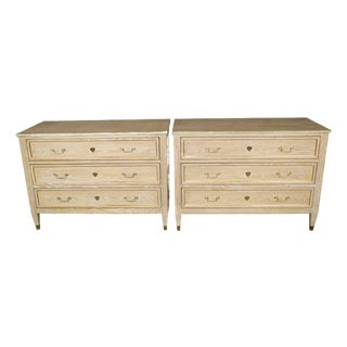 Pair English Made Louis XVI Style Brass Mounted Ceruse Oak Commodes For Sale