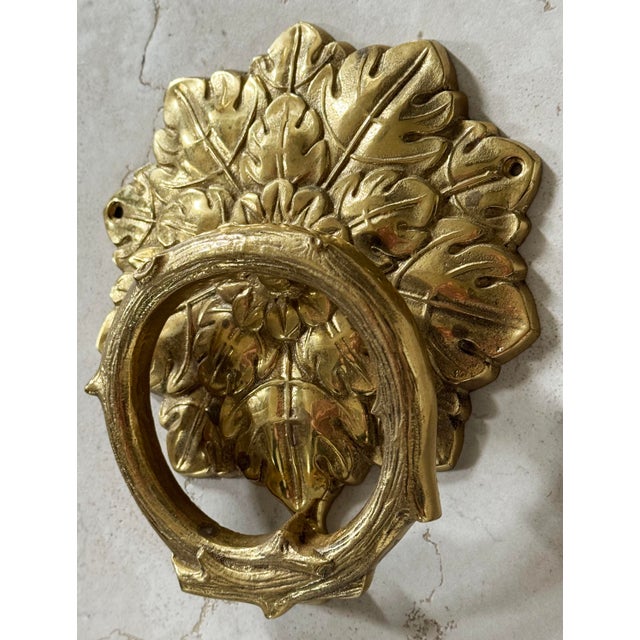 Figurative Vintage Brass Leaf and Twig Door Knocker For Sale - Image 3 of 5