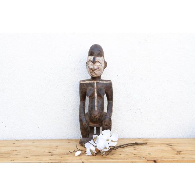 White Antique Painted Idoma Seated Female Figure For Sale - Image 8 of 8