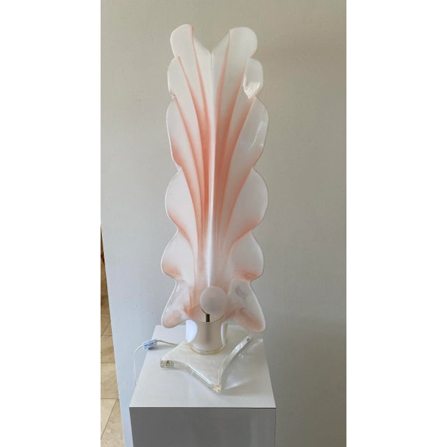 Rougier 1980s Vintage Art Deco Rougier Style Shell Wing Table Lamp For Sale - Image 4 of 11