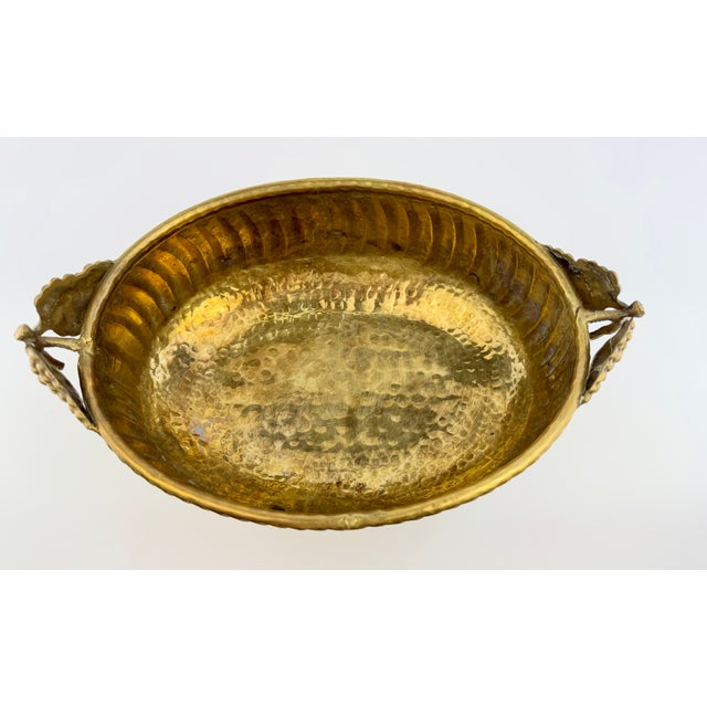Vintage Solid Brass Hammered Centerpiece Bowl With Grapevine Handles For Sale - Image 4 of 13