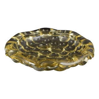 Yellow Pressed-Glass Bowl with Art Deco Ornamentation by Pierre Davesn, 1930s For Sale