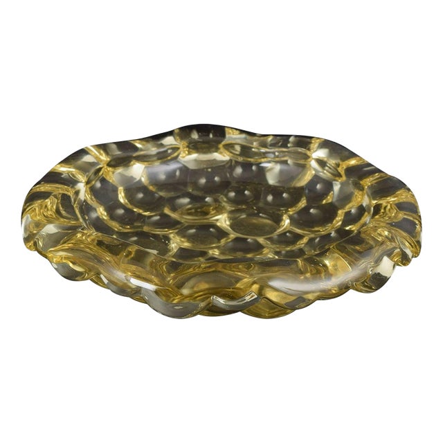 Yellow Pressed-Glass Bowl with Art Deco Ornamentation by Pierre Davesn, 1930s For Sale