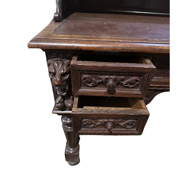 19th Century French Carved Oak Desk For Sale - Image 10 of 12