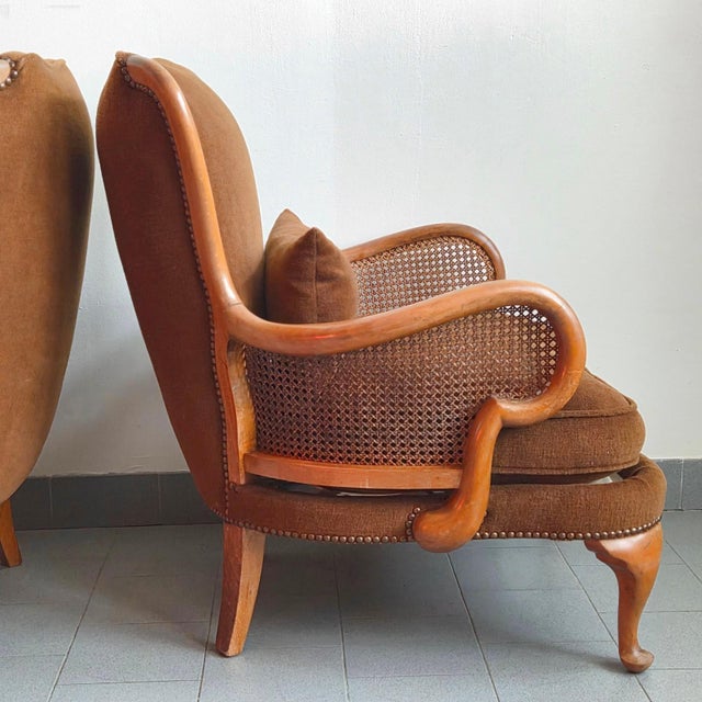 Vintage Bergere Armchairs in Cane and Wood, Early 20th Century, Set of 2 For Sale - Image 3 of 18