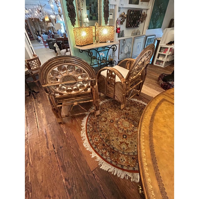 Large Lacquered Rattan & Bamboo Club Chairs -a Pair For Sale - Image 10 of 13