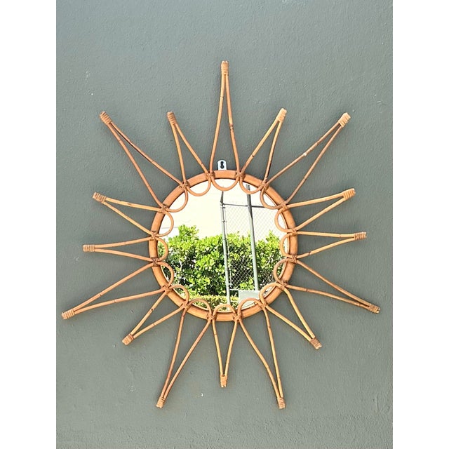 Vintage Italian Bent Rattan Sunburst Mirror For Sale - Image 10 of 12