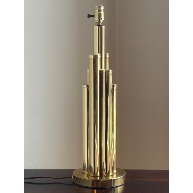 Metal Vintage Mid-Century Modern Tiered Cylindrical Brass Table Lamp For Sale - Image 7 of 18