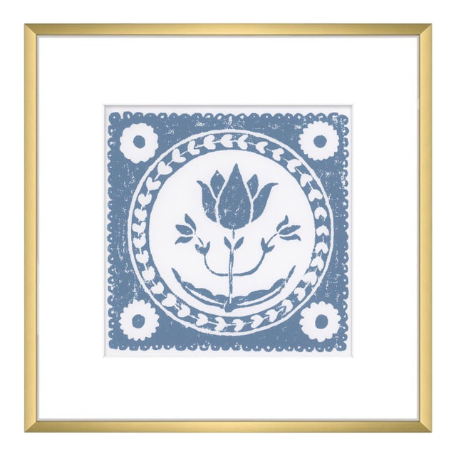 12x12" Framed Cornflower Blue and White Tulip Flower Art Print Botanical Wall Decor For Sale