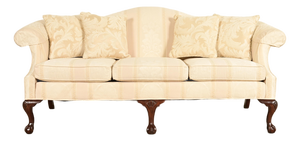 Ethan Allen Chippendale Carved Mahogany Upholstered Camelback Sofa