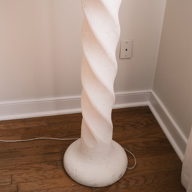 Michael Taylor 1980s Postmodern Michael Taylor Style Plaster Swirl Floor Lamp With Pleated Shade For Sale - Image 4 of 5