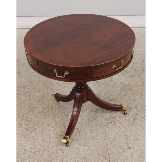 English Baker Round Mahogany Pedestal Drum Table For Sale - Image 3 of 16