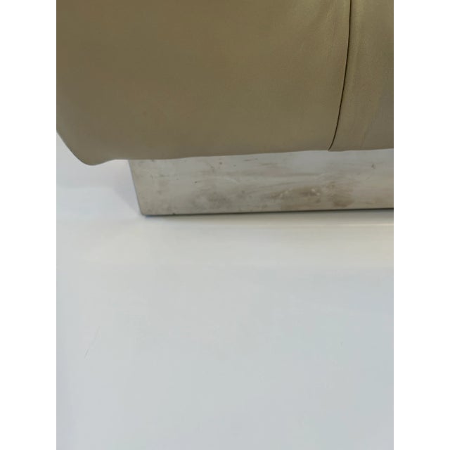 Beige Large Plush Beige Tufted Leather Square Ottoman With Chrome Base For Sale - Image 8 of 12