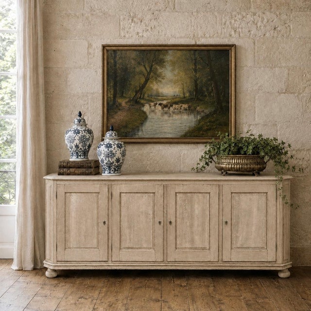 Antique Rustic European Stripped Oak Buffet ~ Credenza is a beautiful expression of the refined simplicity of style that...