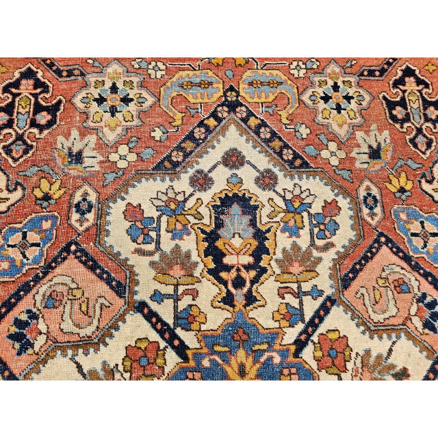 Vintage Persian Tabriz Area Rug, Hand-Knotted Wool, Heriz Geometric Pattern, Ivory & Red, 5x6 For Sale - Image 15 of 18