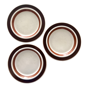 Vintage 1970s Arabia of Finland Rosmarin Brown Salad Plates - Set of 3