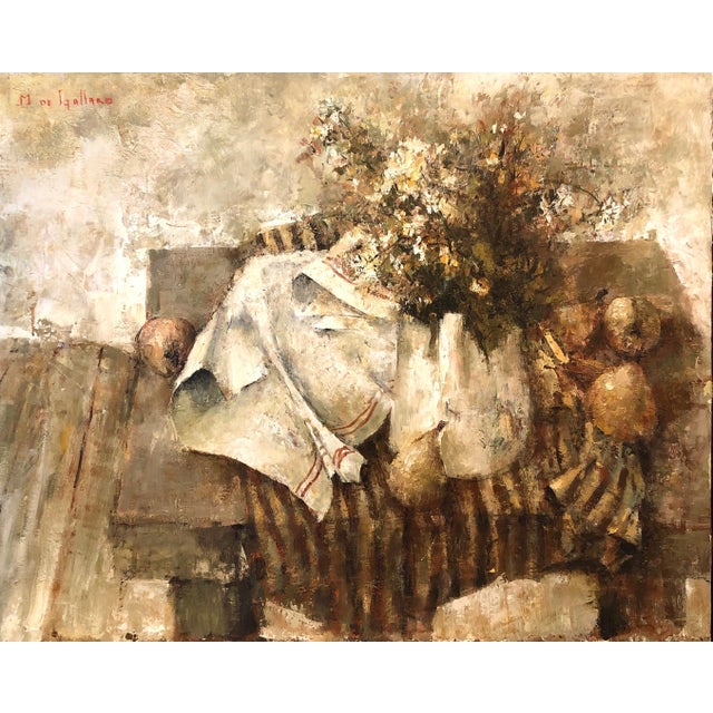 Mid 20th Century Michel De Gallard, Expressionist School of Paris Oil Painting Still Life with Pear and Flowers, mid 20th C For Sale - Image 5 of 11