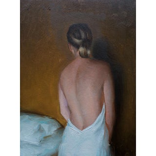 Yellow and Green by Cody Erickson | Oil Painting of a woman with her back turned For Sale