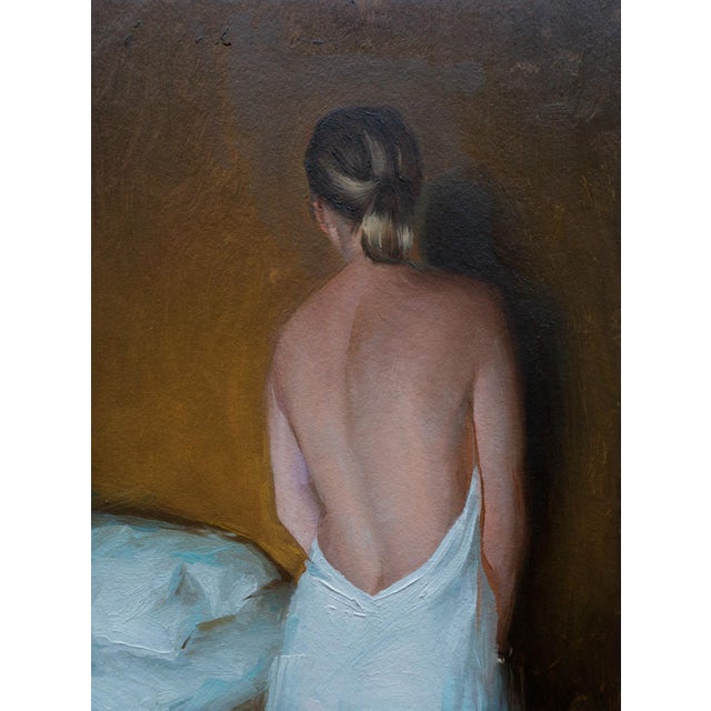 Yellow and Green by Cody Erickson | Oil Painting of a woman with her back turned For Sale