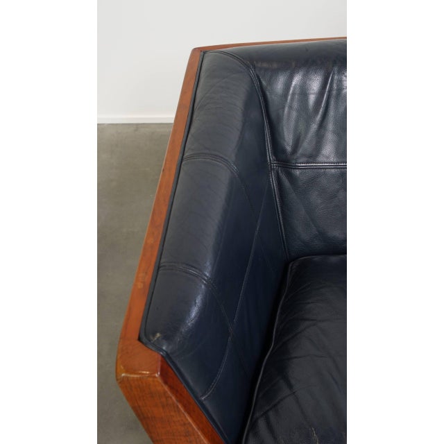 Wood Art Deco Sofa with Woodwork and Dark Blue Cowhide For Sale - Image 7 of 18