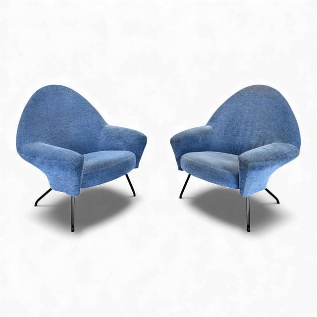 Blue Model 770 Armchairs by Joseph André Motte for Steiner, Set of 2 For Sale - Image 8 of 8