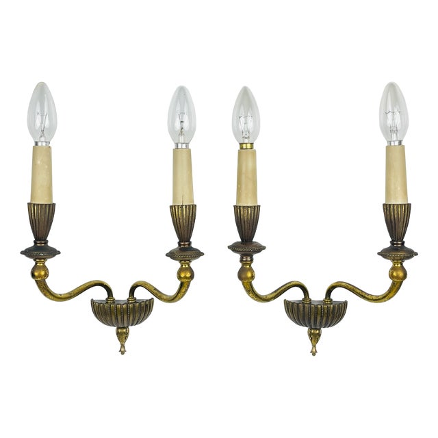 Vintage Bronze Wall Lamps, Italy, 1950s, Set of 2 For Sale