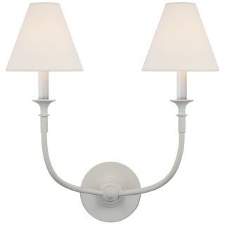 Thomas O'Brien for Visual Comfort Signature Piaf Double Sconce in Plaster White with Linen Shades For Sale