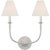 Thomas O'Brien for Visual Comfort Signature Piaf Double Sconce in Plaster White with Linen Shades For Sale