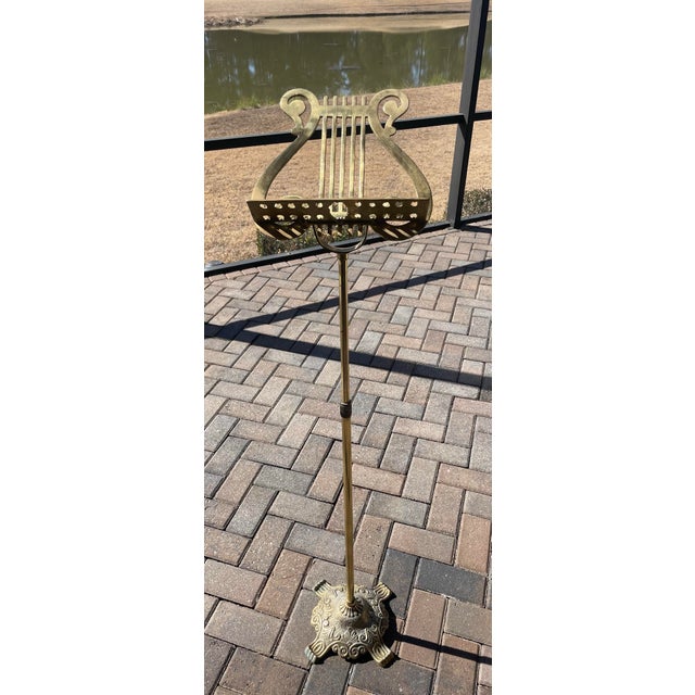 Vintage Brass Lyre Style Brass Music Stand For Sale - Image 4 of 5