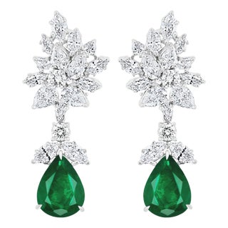 6.79 Carat Certified Colombian Minor Emerald Diamond Removable Drop Earrings Pt For Sale