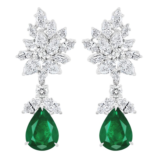 6.79 Carat Certified Colombian Minor Emerald Diamond Removable Drop Earrings Pt For Sale