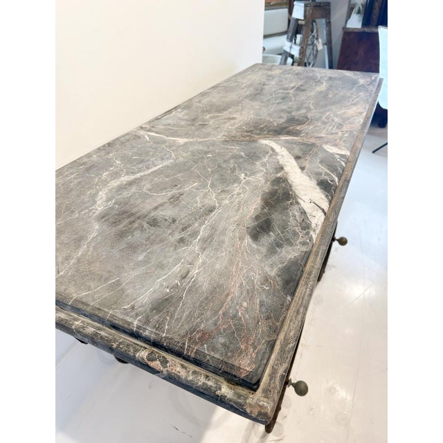 Pair of 19th Century French Marble Top Iron Consoles With Grape Detail For Sale - Image 4 of 12