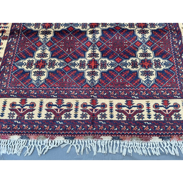 Vintage Afghan Turkmen Ivory Diamond Lattice Tribal Rug - 6'4" X 4'10" For Sale - Image 12 of 12