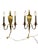 A charming pair of vintage neoclassical-style wall sconces crafted from brass and copper, featuring elegant urn-form...
