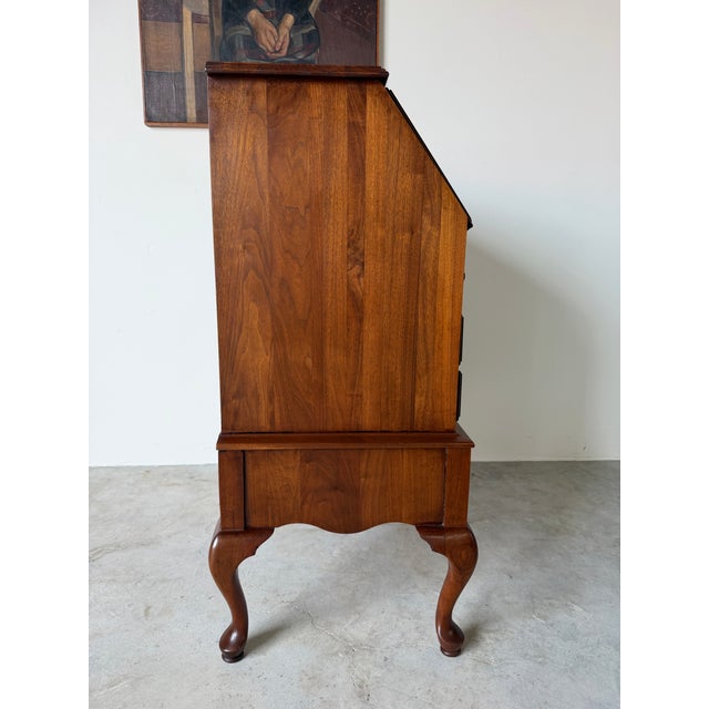 Vintage Queen Anne Style Solid Cherry Slant-Front Secretary Desk For Sale - Image 4 of 12