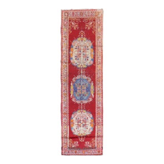 Vintage Bright Red Turkish Runner - 3' x 10'9" For Sale