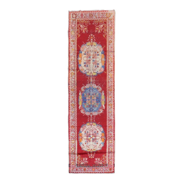 Vintage Bright Red Turkish Runner - 3' x 10'9" For Sale
