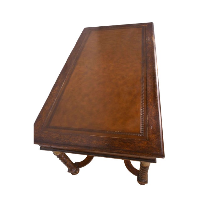 Hekman Furniture Vintage Hekman Furniture Barley Twist Desk With Tooled Leather Top - 56" X 30" X 30" For Sale - Image 4 of 7