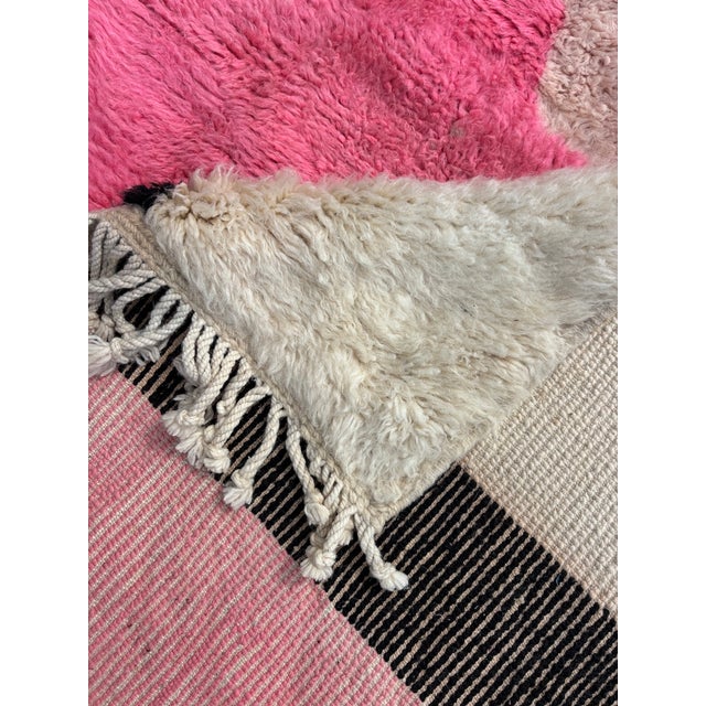 Hot Pink Contemporary Moroccan M'rirt Rug — Hot Pink, Ivory & Black | Hand-Knotted For Sale - Image 8 of 9