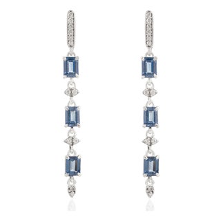 14k White Gold Dangle Earrings of Blue Sapphire & Natural Diamonds- 2 Pieces For Sale