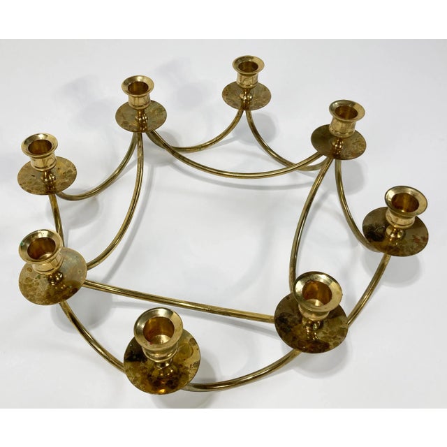 Mid 20th Century Vintage Brass Danish Style 8-Arm Candelabra For Sale - Image 5 of 8