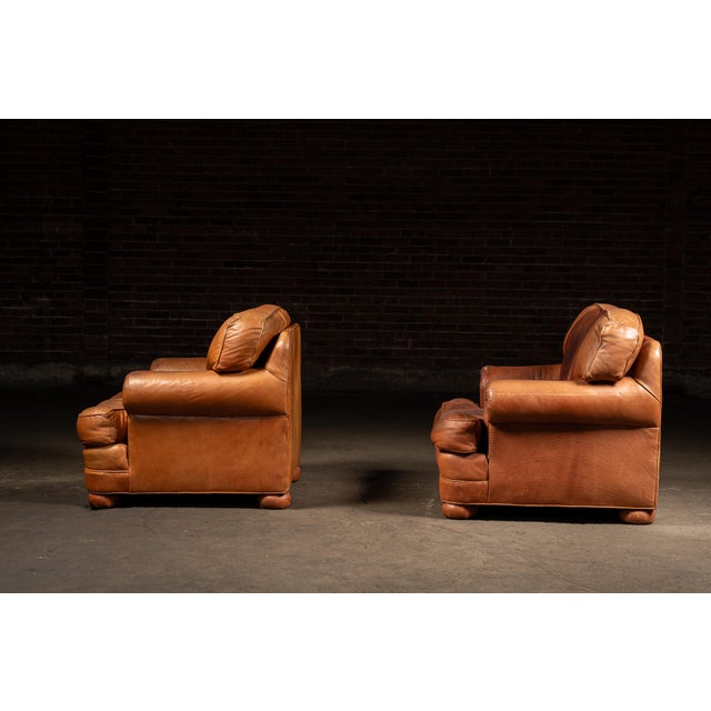 Animal Skin Pair of Vintage Leather Club Chairs With Matching Ottoman by Emerson For Sale - Image 7 of 14