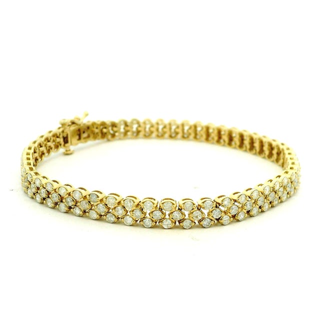 1990s 14k Yellow Gold Three-Row Diamond Bracelet, 7.80 Carats For Sale - Image 4 of 14